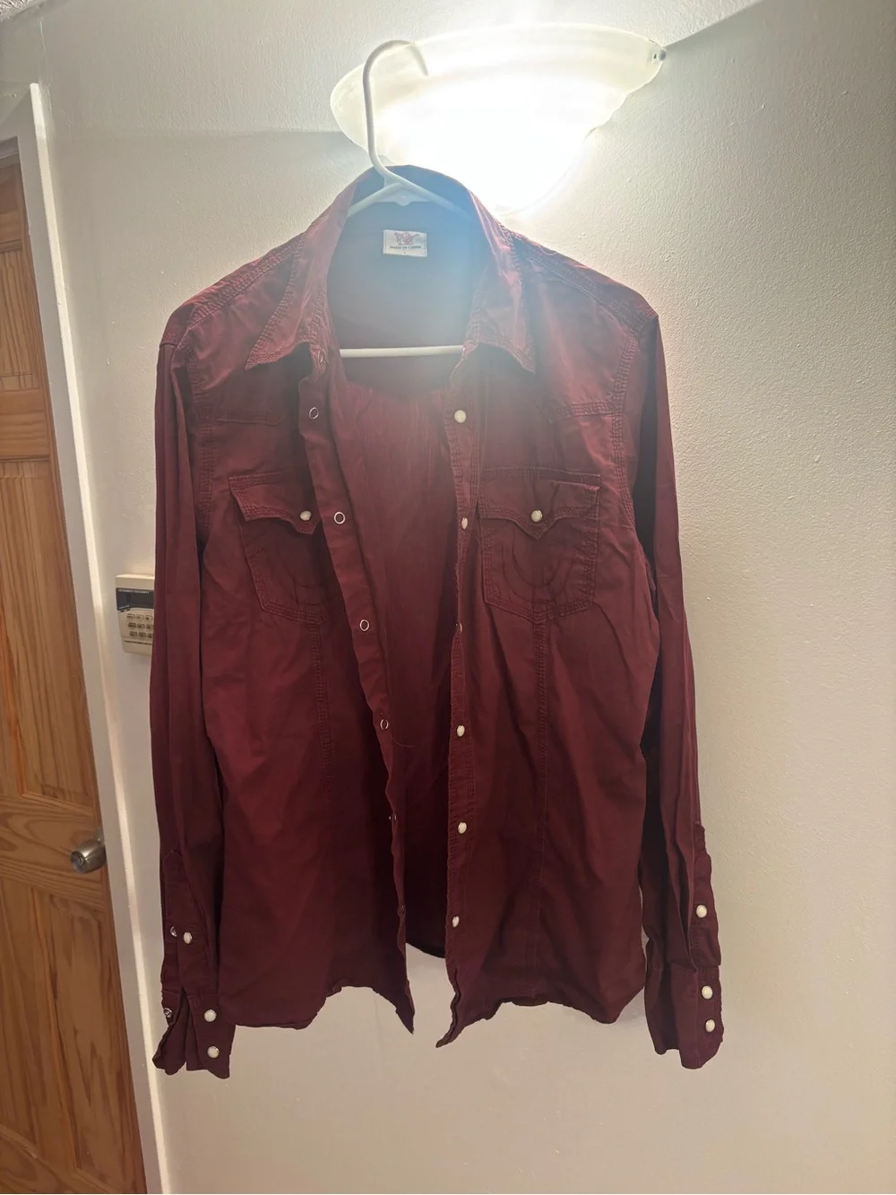 Men's Burgundy true religion Button-Up shirt